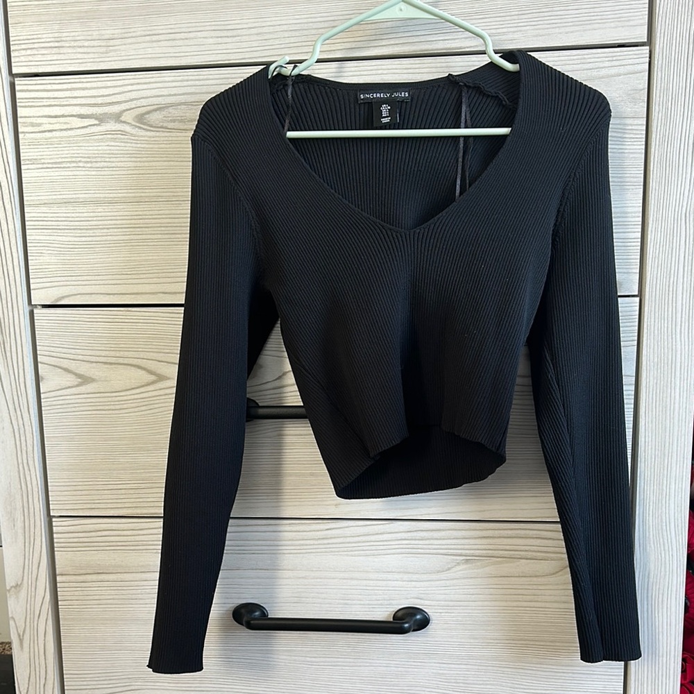 Sincerely Jules Black Ribbed Long Sleeve Top